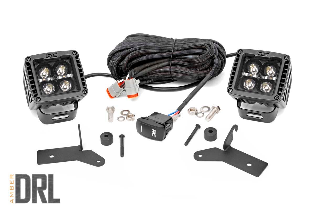 LED Light Kit | Hinge Mount | 2" Black Pair | Amber DRL | Jeep Gladiator JT/Wrangler JL (18-26)