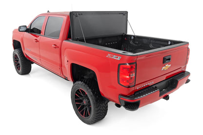 Hard Tri-Fold Flip Up Bed Cover | 6'7" Bed | Rail Cap | Chevy/GMC 1500/2500HD/3500HD (14-19) - Image 5