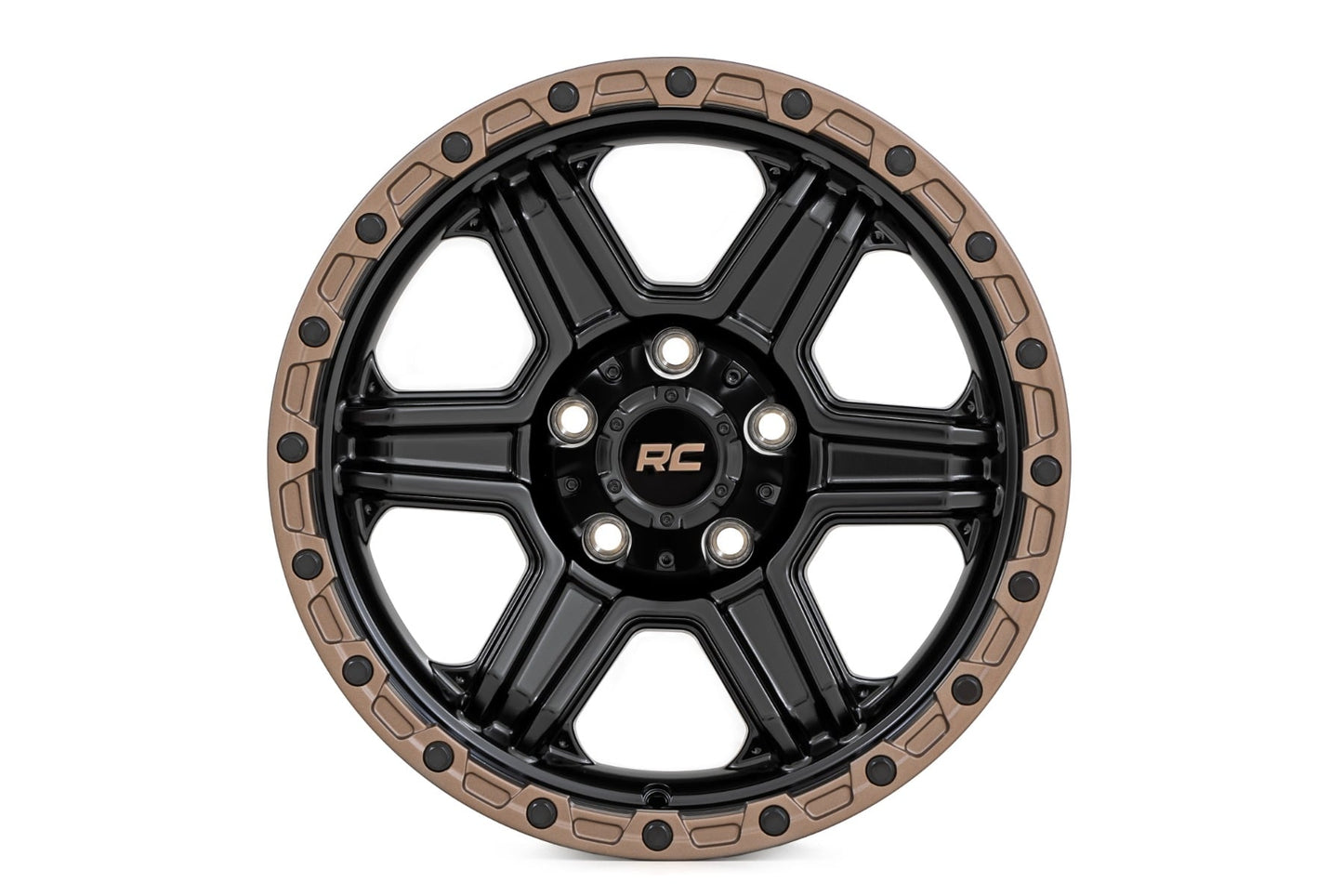 Rough Country 79 Series Wheel | One-Piece | Semi Gloss Black w/Bronze Ring | 17x8.5 | 5x5 | 0mm - Image 2