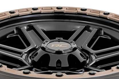 Rough Country 79 Series Wheel | One-Piece | Semi Gloss Black w/Bronze Ring | 18x9 | 5x5 | -12mm - Image 5