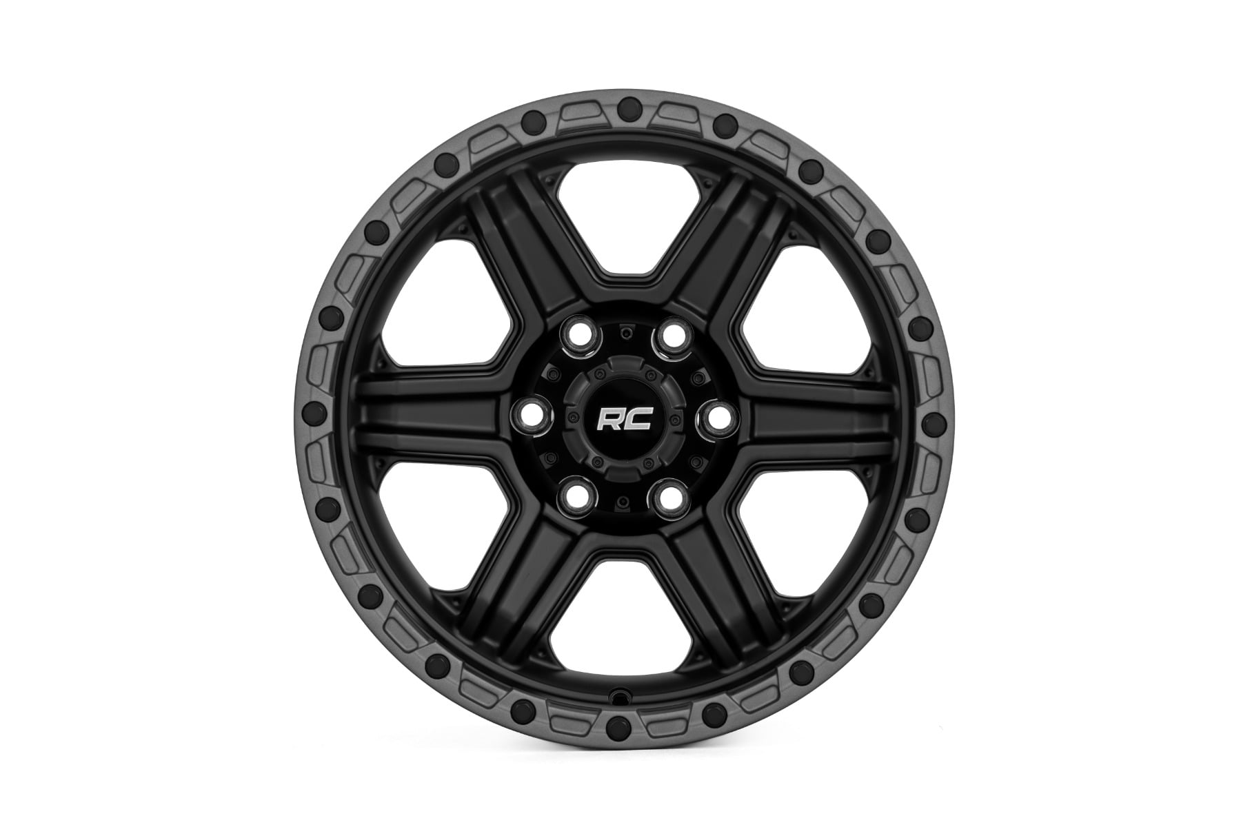 Rough Country 79 Series Wheel | One-Piece | Semi Gloss Black w/Gunmetal Ring | 17x8.5 | 6x5.5 | 0mm - Image 2