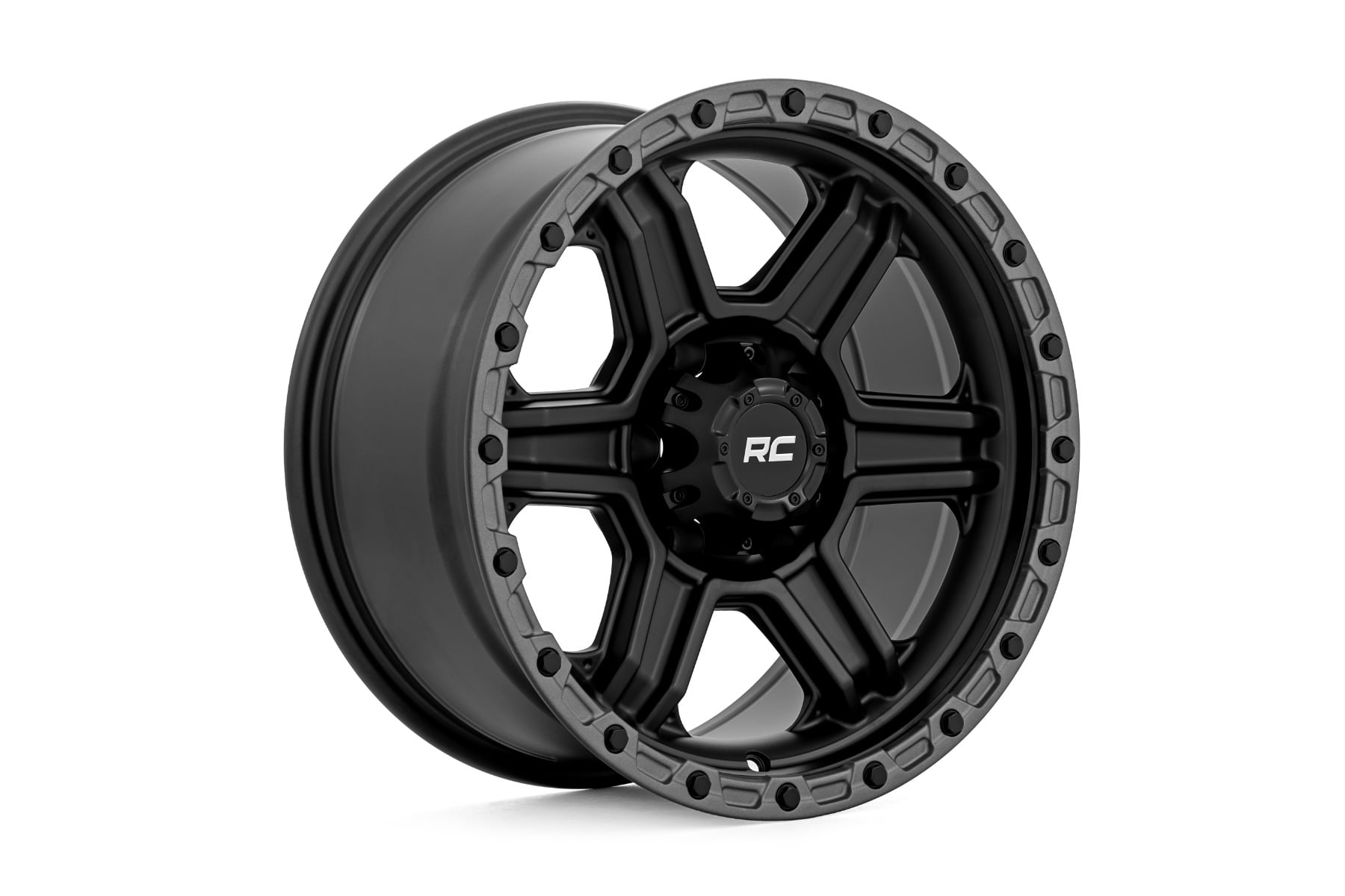 Rough Country 79 Series Wheel | One-Piece | Semi Gloss Black w/Gunmetal Ring | 17x8.5 | 6x5.5 | 0mm - Image 3