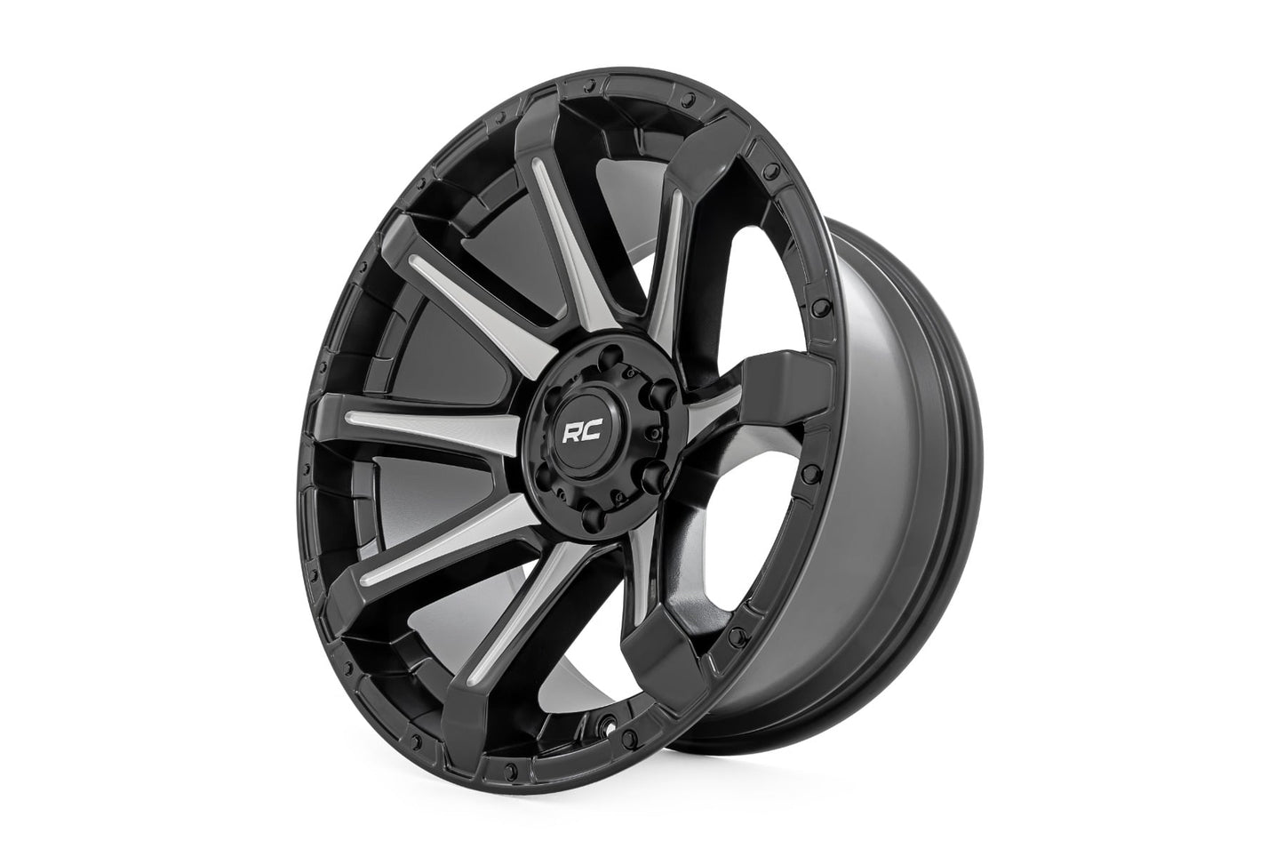 Rough Country 81 Series Wheel | One-Piece | Semi Gloss Black w/machined spokes | 20x9 | 8x180 | 0mm - Image 4