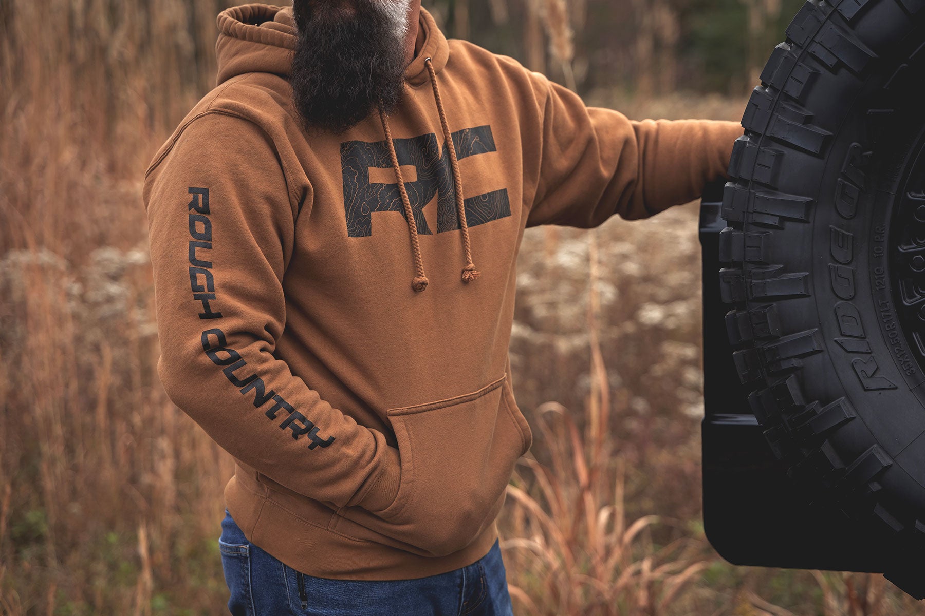Rough Country Hoodie | RC Topographical Sleeve | Saddle | XL - Image 2